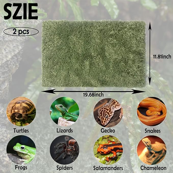 kathson 2pcs Reptile Carpet Terrarium Liner Tortoise Bedding Reptile Substrate Liner Mat Pet Cage Mats Supplies for Snakes Bearded Dragon Lizard Gecko Chameleon Turtles Iguana (19.68 X 11.81 in)