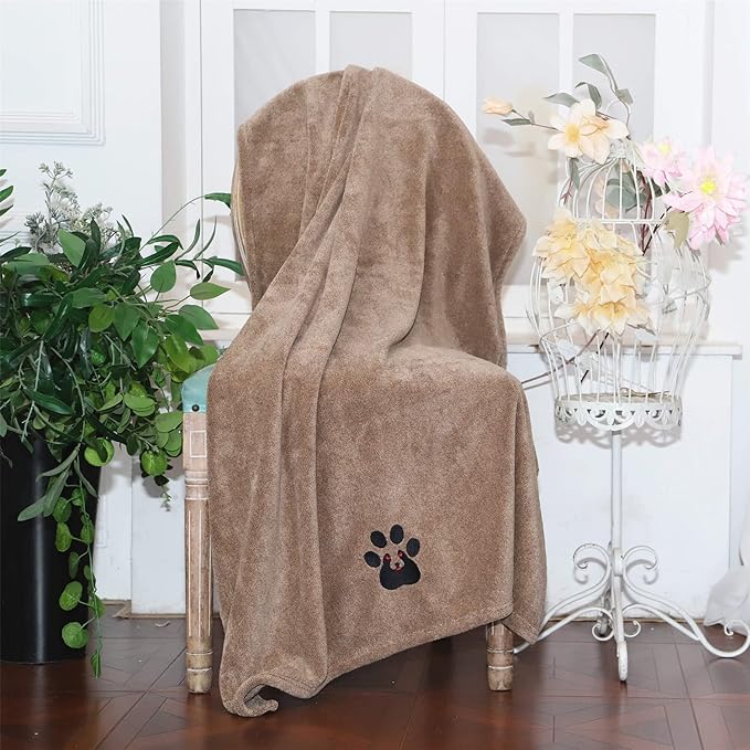 Extra Large Dog Towels for Drying Dogs Super Absorbent Soft Microfiber Pet Bath Grooming Towel for Dogs and Cats & Other Pets (XL-55" * 36", Brown)