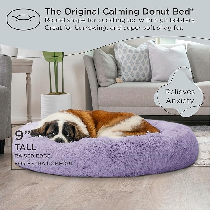 Best Friends by Sheri The Original Calming Donut Cat and Dog Bed in Shag Fur Lavendar, Extra Large 45"