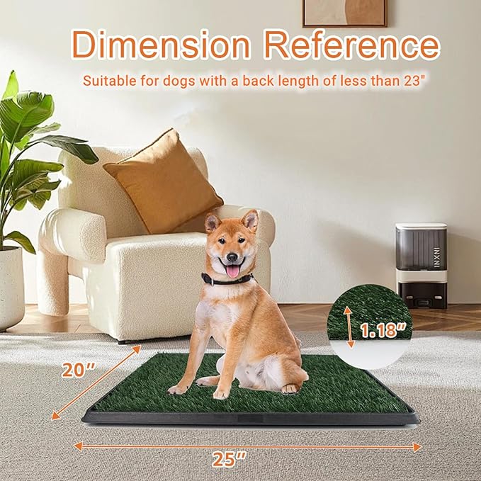 Dog Grass Pad with Tray 25"X20" - Artificial Grass for Dogs Potty Training - Fake Grass Indoor Dog Potty - Pet Turf Outdoor Indoor Grass Potty for Dogs - Dog Pee Grass Litter Box