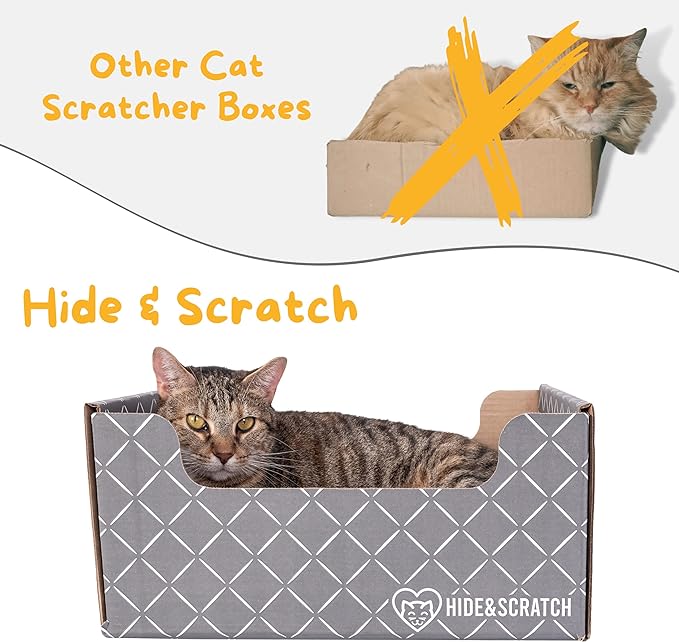 Hide & Scratch: Extra-Large Heavy Duty Cardboard Cat Scratcher and Lounger Box with Refillable Scratch Pad (Dark Grey 4PC)