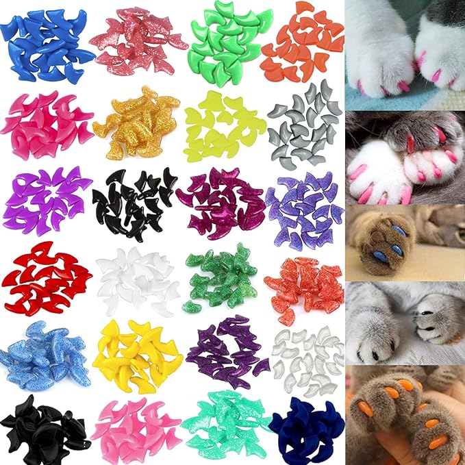 140pcs (14 Colors) Cat Nail Caps, Cat Claw Covers Cat Nail Covers with Adhesives and Applicators (Extra Small)