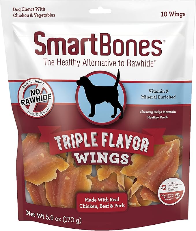 SmartBones No Artificial Colors or Preservatives Rib and Wing Chews, Treat Your Dog to a Fun Shapped Triple Flavor Chew 60 Count (Pack of 1)