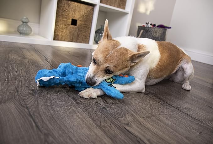 goDog Gators Squeaky Plush Dog Toy, Chew Guard Technology - Blue, Small