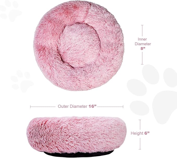 Aurako Cat Bed Dog Bed Round Cushion Pet Bed Mat Ultra Soft Plush Donut Sofa Comfortable Pillow Machine Washable Pet Cuddle Beds for Kitten Small Medium Large Dogs Cats 16" Pink