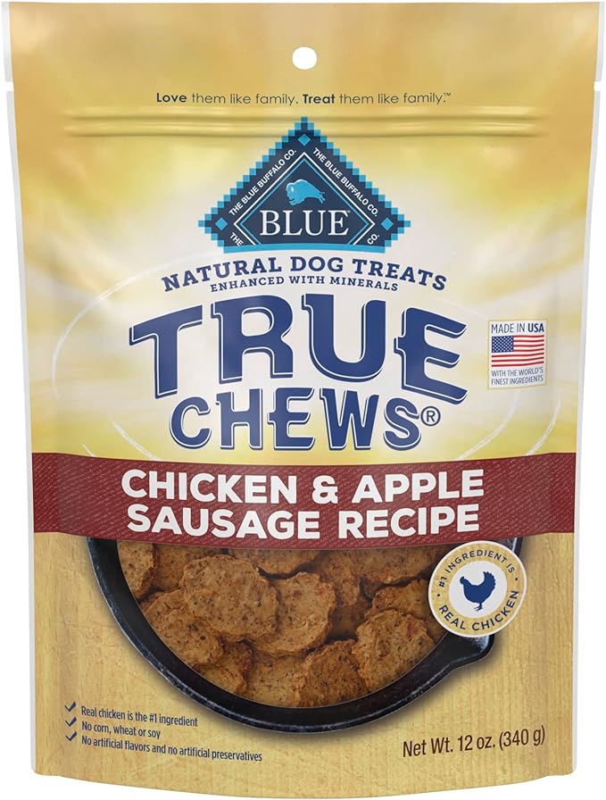 Blue Buffalo True Chews Premium Natural Dog Treats, Chicken and Apple Sausage 12 oz bag
