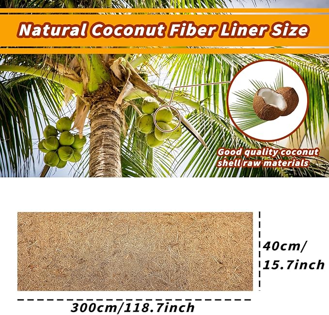 Hamiledyi Reptile Carpet Coconut Fiber Substrate Coco Liner Roll 118x15.7in Lizard Cage Mat Natural Coco Fiber Bedding for Bearded Dragon,Turtles,Iguana,Tortoise Pad Garden Decoration