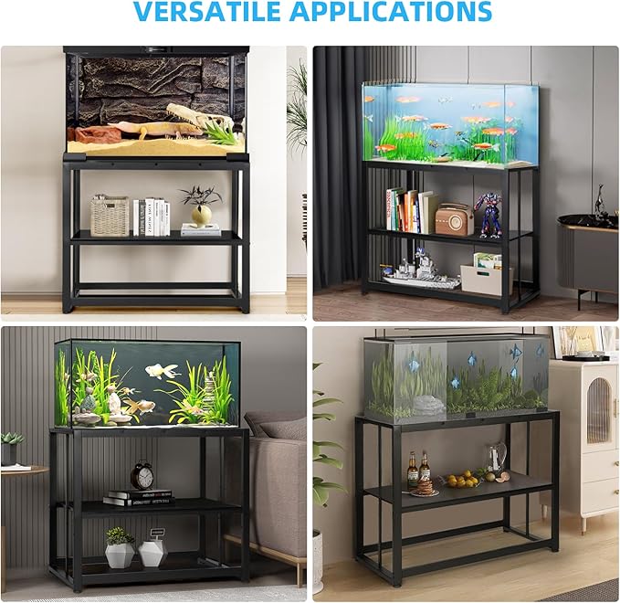 VOWNER 40-50 Gallon Fish Tank Stand - Metal Aquarium Stand, 36.6" x 18.5" x 29.5" Adjustable Heavy Duty Reptile Tank Stand, Adjustable 2-Tier Fish Tank Rack Shelf for Home Office, Tank not Included