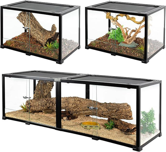 REPTIZOO 84 Gallon Large Reptile Terrarium Extra-Long 60" x 18" x 18" Spliceable Glass Reptile Tank, Double Top Cover Reptile Enclosure Habitats