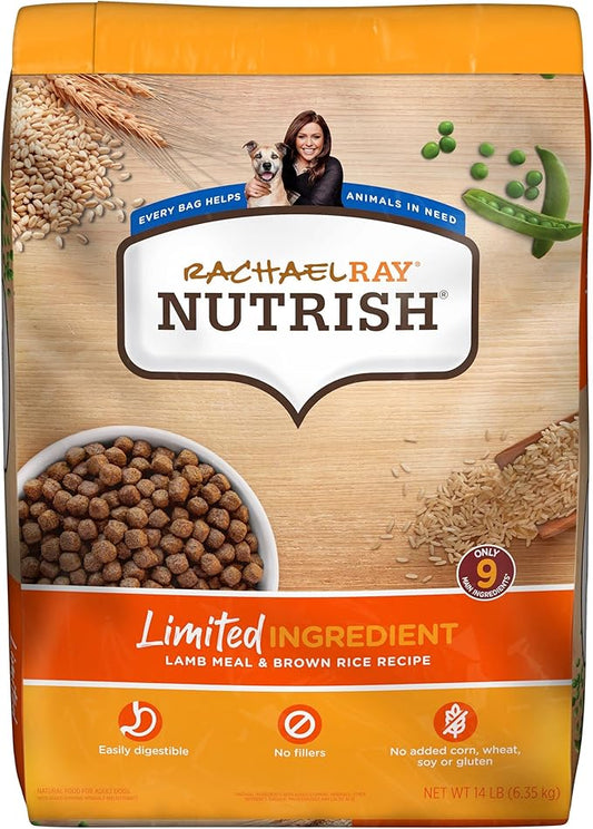 Rachael Ray Nutrish Limited Ingredient Lamb Meal & Brown Rice Recipe, Dry Dog Food, 14 Pound Bag (Packaging Design May Vary)