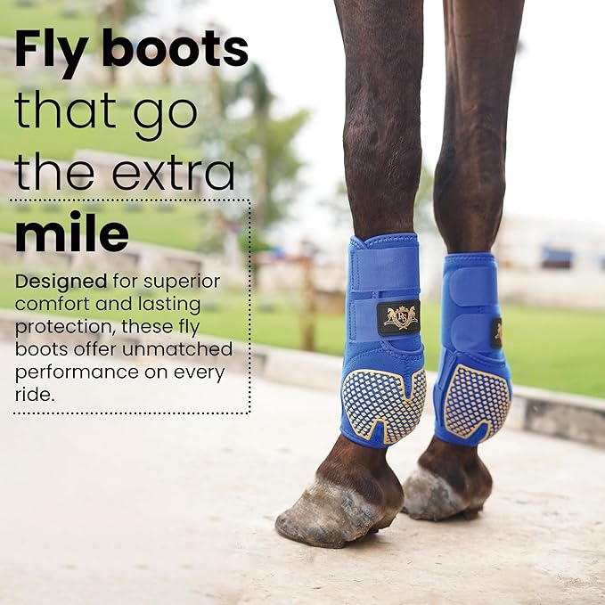 RS Premium Design Horse Boots, Protective and Shock Absorber | Horse Fly Boots Best for Jump Training and for Trails | Ok Fabric Provides Ultimate Flexibility (Blue ., Medium)