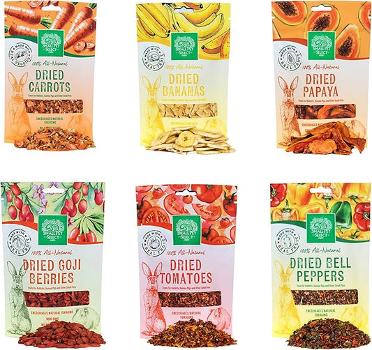 Small Pet Select - Dried Fruits and Veggies Sampler, a Natural Treat for Rabbits, Guinea Pigs, and Other Small Animals, Six Flavors! - 2oz Each