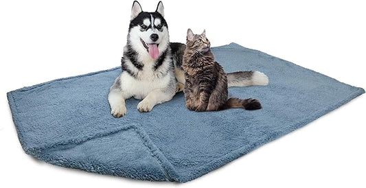 PetAmi Fluffy Waterproof Dog Blanket for Bed Large Dogs, Soft Warm Pet Sherpa Throw Pee Proof Couch Cover, Reversible Cat Blanket Sofa Crate Kennel Protector, Washable Mat (Dusty Blue, 60x80)