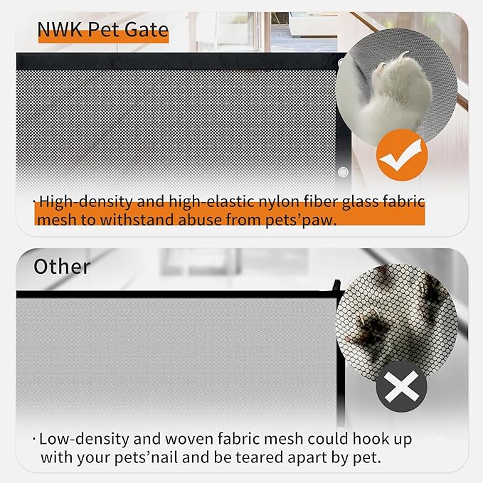 NWK 98’’ to 120’’Extra Wide Adjustable Pet Gate, 30’’ Tall, Mesh Pet Gate for The House Stairs Providing a Safe Enclosure for Pets to Play and Rest (Extra wide)