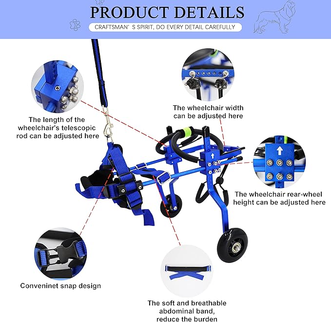 Adjustable Dog Wheelchair for Back Legs，Pet/Doggie Doggy Wheelchairs with Disabled Hind Legs Walking (XS-Blue)