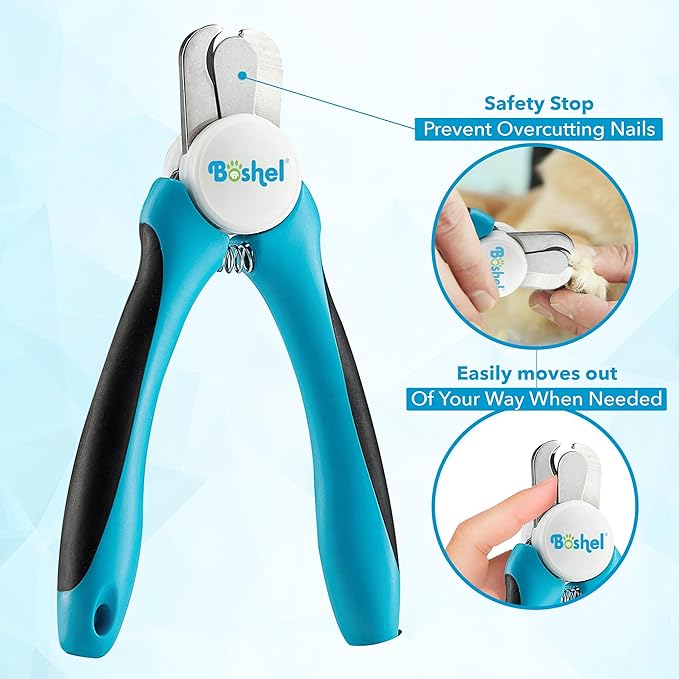 Boshel Dog Nail Clippers and Trimmer with Safety Guard to Avoid Over-Cutting Nails & Free Nail File - Razor Sharp Blades - Sturdy Non Slip Handles - for Safe, Professional at Home Grooming