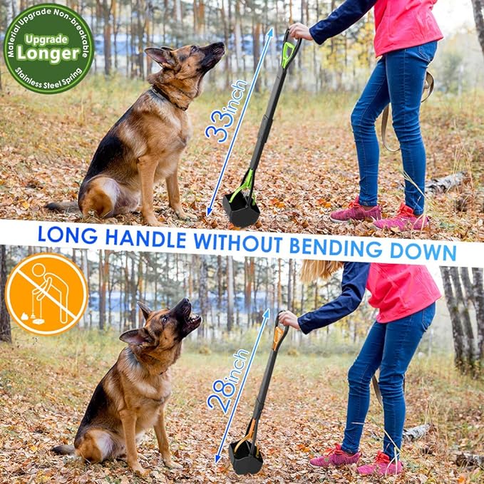 33" Long Handle Portable Pet Pooper Scooper for Large and Small Dogs,High Strength Material and Durable Spring,Great for Lawns, Grass, Dirt, Gravel