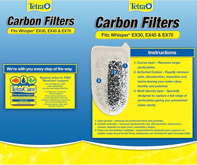 Tetra Carbon Filters for Aquariums, Fits Whisper EX Filters, Cleans Aquarium Water, 4 Count