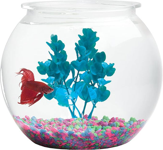 Aquatic Wonder 1 Gallon Fish Bowl: Round Crystal Clear Plastic is Break-Resistant and Light Weight. Ideal for Betta Fish Aquarium, Home décor and Party Drinks