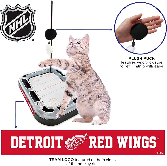 Pets FIrst Cat Scratching Toy NHL Detroit Red Wings Hockey Field Cat Scratcher Tiy with Interactive Cat Ball Bell in Tracks. 5-in-1 CAT Toy