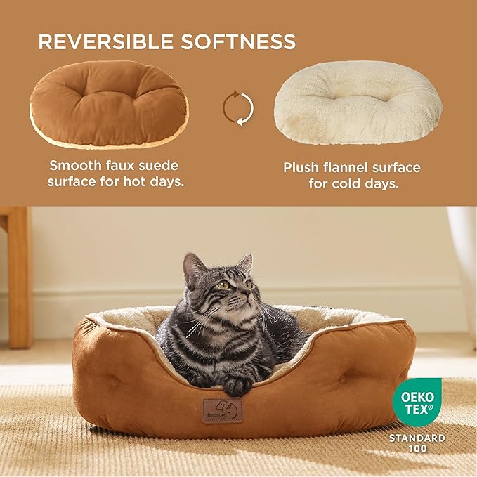 Bedsure Dog Beds for Small Dogs - Round Cat Beds for Indoor Cats, Washable Pet Bed for Puppy and Kitten with Slip-Resistant Bottom, 20 Inches, Terracotta