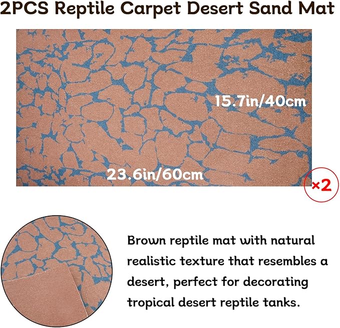 BNOSDM 2 PCS Reptile Carpet Mat Terrarium Liner Bedding Reptile Cage Mat Supplies for Tortoise Lizard Leopard Gecko Snake Chameleon 23.6’’ x 15.7’’