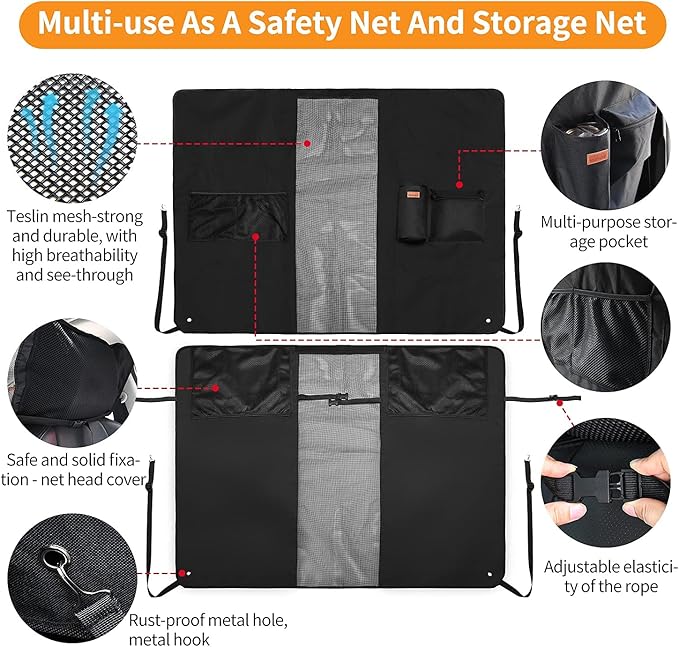 LOOBANI Dog Car Barrier 46‘’ Wide with Adjustable Rope and Storage Bag, Universal for Cars and Suvs, Designed to Prevent Pets and Children from Interfering with Safe Driving
