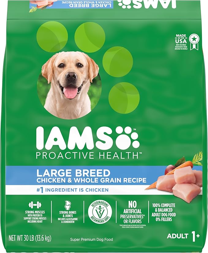 IAMS Adult High Protein Large Breed Dry Dog Food with Real Chicken, 30 lb. Bag