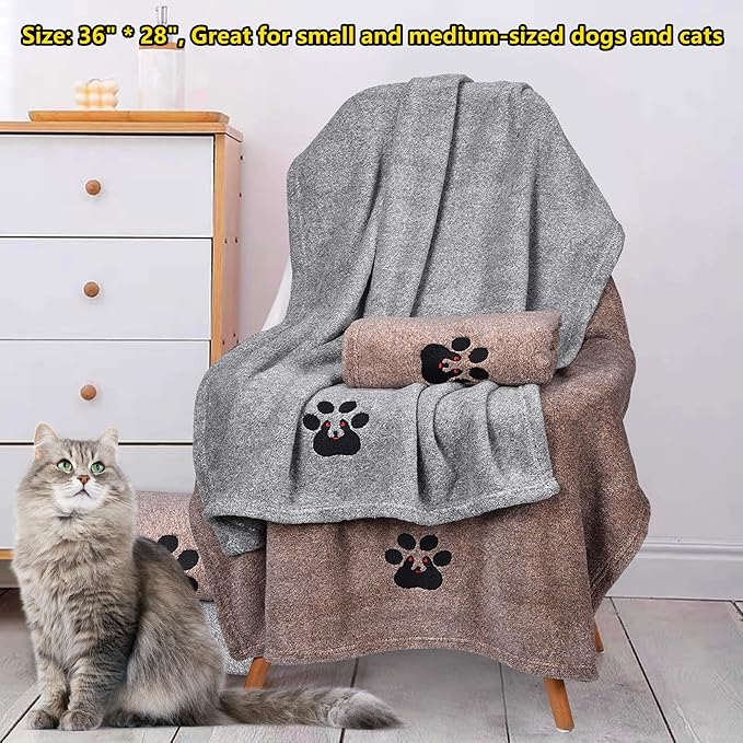 Dog Towels for Drying Dogs - Pack of 2 - Super Absorbent Soft Microfiber Pet Bath Grooming Towel for Dogs and Cats & Other Pets (M-36" * 28", Grey and Brown)