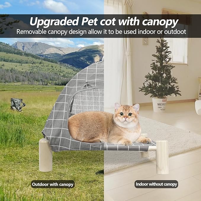 Pet Teepee House,Cat and Dog Waterproof Tent House,Breathable Washable Indoor/Outdoor Pet Tent,Suitable for Kitty, Puppy, Bunny and Small Animal (Gray grid)