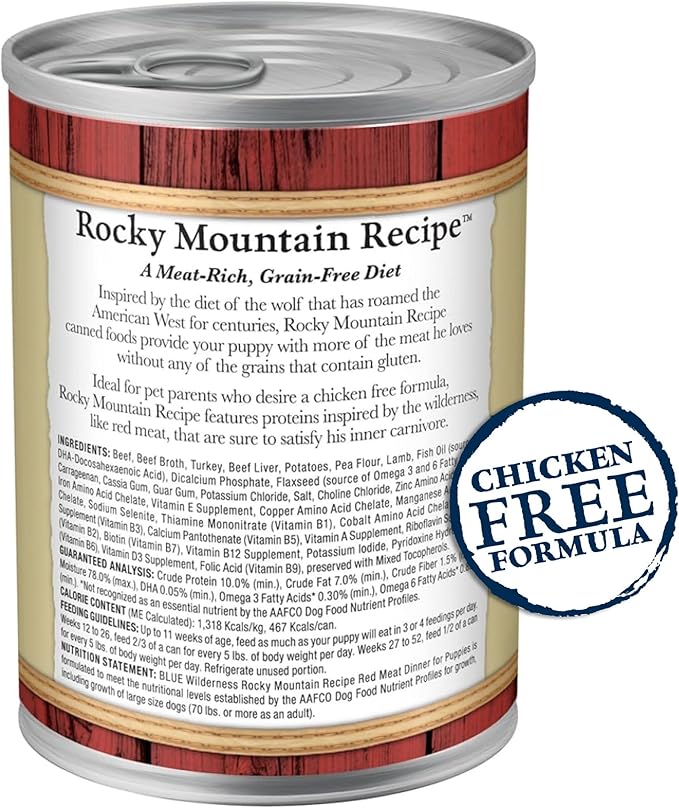 Blue Buffalo Wilderness Rocky Mountain Recipe Puppy Wet Dog Food, High-Protein & Grain-Free, Made with Natural Ingredients, Red Meat Dinner, 12.5-oz. Cans (12 Count)