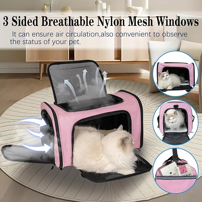 Dog Cat Carrier Pet Carriers for Small Medium Large Cats Dogs Carrier Soft Sided Small Puppy Dog Carrier Portable Foldable Airline Approved Dog Cat Travel Carrier Pink Medium