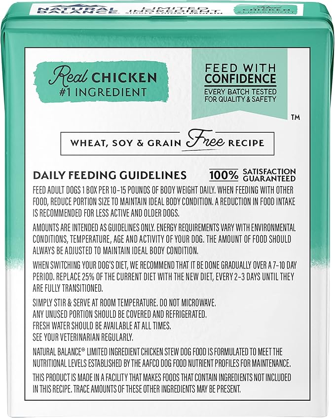 Natural Balance Limited Ingredient Adult Grain-Free Stew Wet Dog Food, Chicken with Carrots & Green Peas, 11 Ounce (Pack of 12)