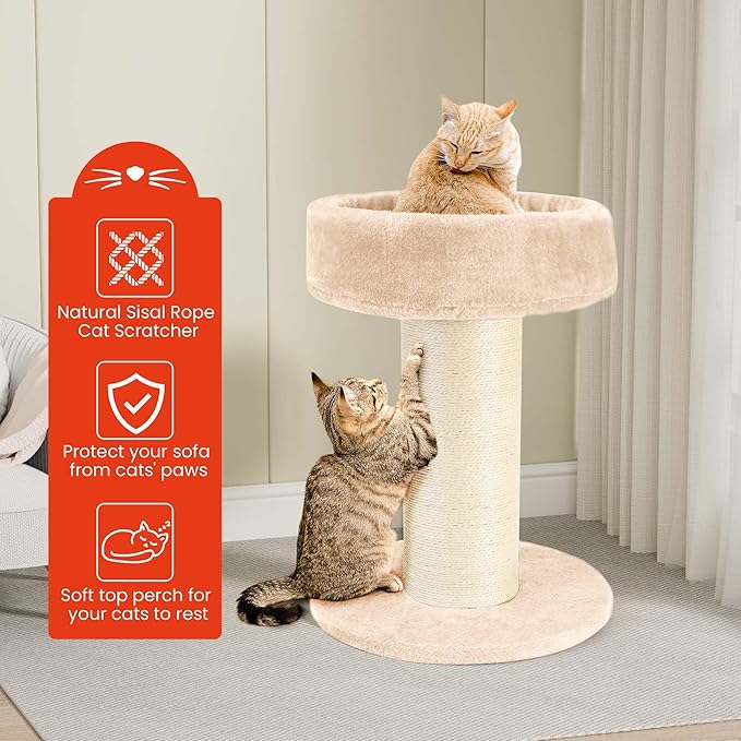 Cat Scratching Post for Large Cats, Tall Cat Scratcher for Indoor Cats with Super Thick Nature Sisal Scratching Post [Dia=6''], Removable Fluffy Cat Bed for Kitten & Adult Cats, Beige
