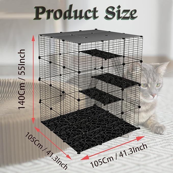 4-Tier Large Cat Cages Indoor, DIY Cat Enclosure, Cat Playpen Catio Detachable Metal Wire Kennels Pet Crate Large Exercise Place Ideal for 1-4 Cat