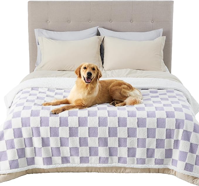 Lesure Waterproof Dog Blanket for Large Dogs - Washable Double Sided Dog Blankets with Warm Jacquard Shag and Soft Sherpa Fleece, Pet Cat blanket for Bed Protection, 3D Textured Cloud, Purple