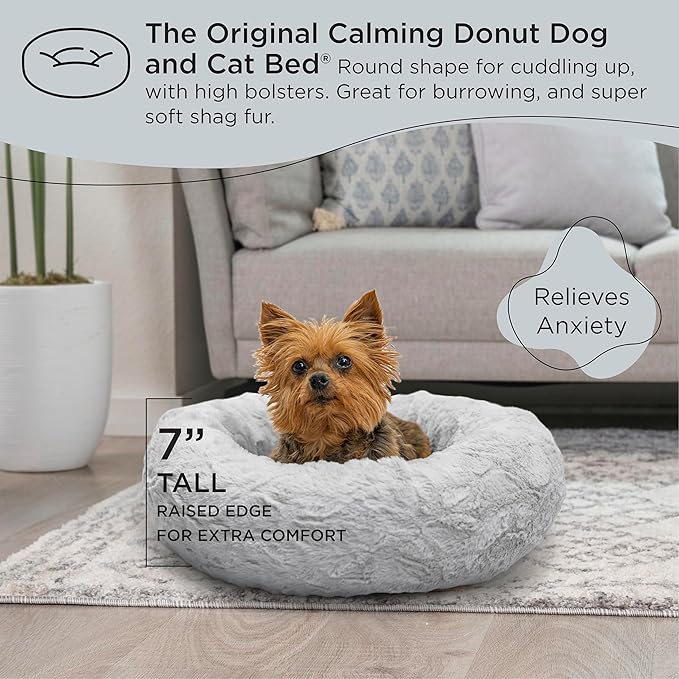 Best Friends by Sheri The Original Calming Donut Cat and Dog Bed in Lux Fur Gray, Extra Small 18"