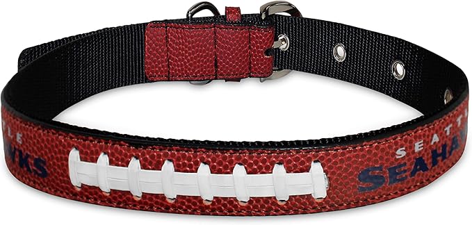 Pets First Tough Leather Pet Collar NFL Seattle Seahawks Premium Dog Collar, Limited Edition, Size Medium. Best & Strongest Heavy-Duty Dog Collar!, Medium (16-20"" Long & 1"" Wide) (SEA-3081-MD)