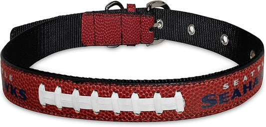 Pets First Tough Leather Pet Collar NFL Seattle Seahawks Premium Dog Collar, Limited Edition, Size Medium. Best & Strongest Heavy-Duty Dog Collar!, Medium (16-20"" Long & 1"" Wide) (SEA-3081-MD)