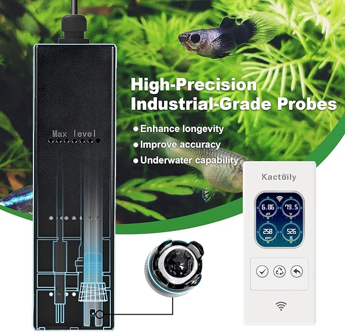 Newest Smart Fish Tank Water Monitor 4-in-1 pH/TDS/EC/Temp 24h Online APP Monitoring for Freshwater Aquarium (WiFi Version)