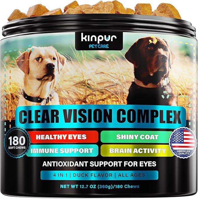 Eye Vitamins for Dogs - Dog Vision Supplement for Tear Stains, Dog Eye Care, Immune Support - Vitamin С, Carrot, Fish Oil, Lutein - 180 Soft Chews with Duck Flavor - for All Breeds and Ages