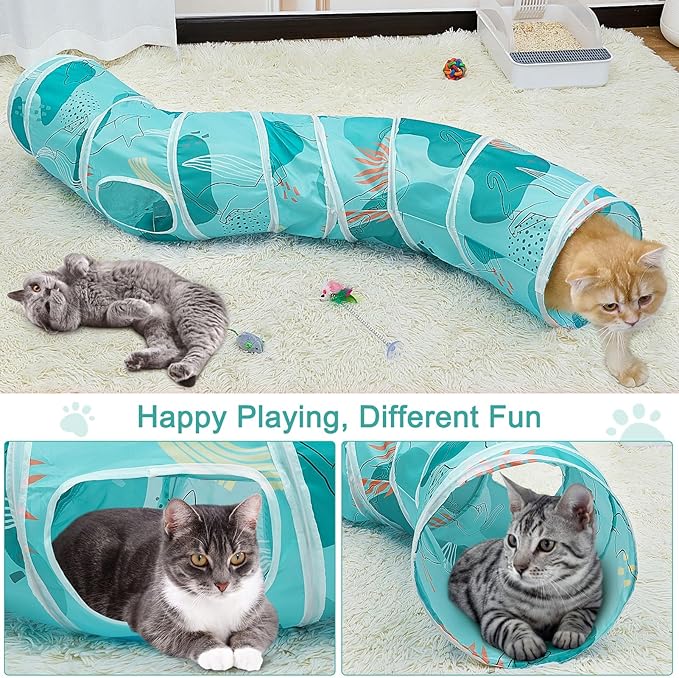 Cat Tunnel, Cat Tunnels for Indoor Cats, S-Shape Peekaboo Cat Cave with Cat Toys, Foldable Cat Tubes and Tunnels for Cats, Rabbit, Puppy, Guinea Pig