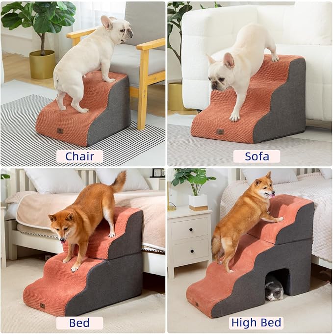 Dog Stairs Ramp for High Beds and Couch,Curved Dog Steps for Small Dogs and Cats Pet Stairs Non-Slip Balanced Portable Pet Step Indoor, 5 Steps,Brown