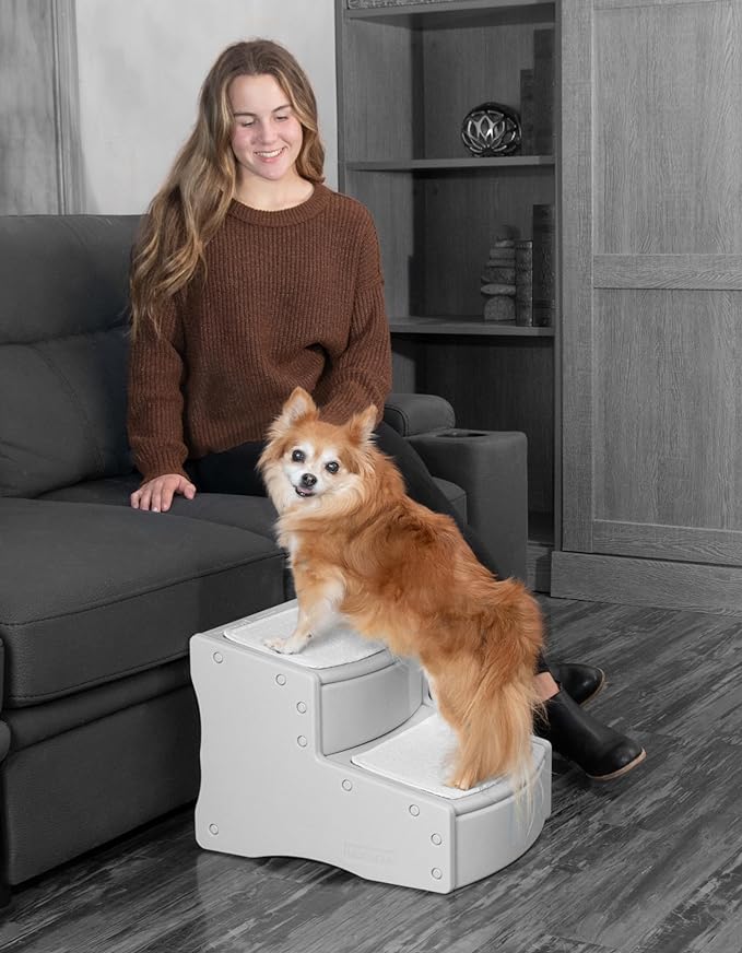 Pet Gear Easy Step II Pet Stairs, 2 Step for Dogs up to 75-pounds, Portable, Removable Washable Carpet Tread, No Tools Required