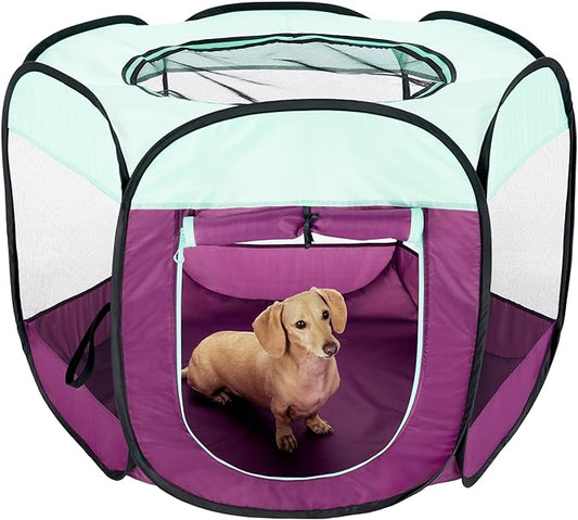Furhaven Pop Up Playpen Pet Tent Playground - Purple, Medium