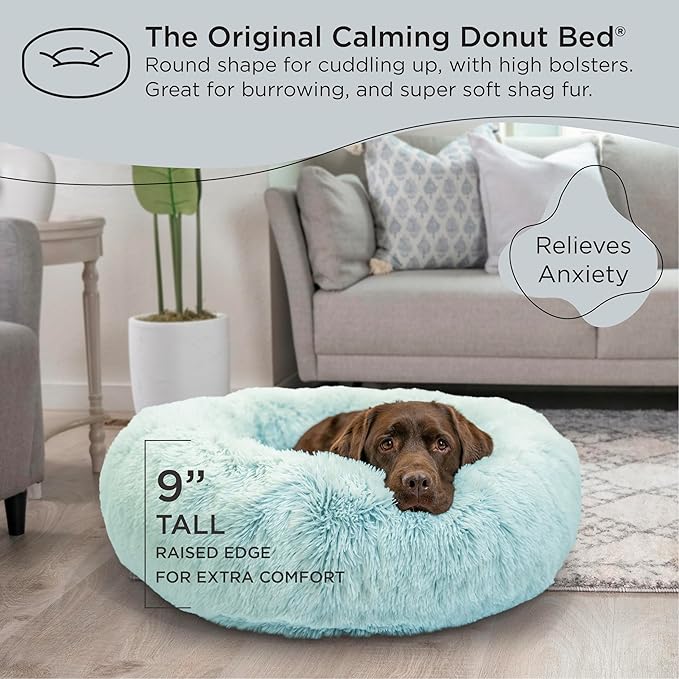 Best Friends by Sheri The Original Calming Donut Cat and Dog Bed in Shag Fur Baby Blue, Large 36"