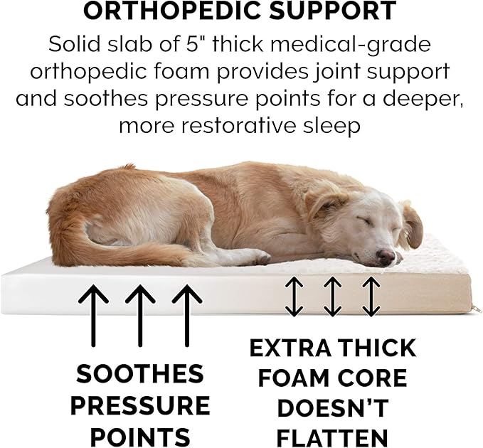 Furhaven Orthopedic Dog Bed for Large Dogs w/ Removable Washable Cover, For Dogs Up to 125 lbs - Ultra Plush Faux Fur & Suede Mattress - Cream, Jumbo Plus/XXL