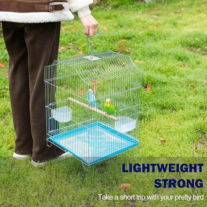 Small Bird Travel Cage-Lightweight Small Birds Starter Kit with Birdcages and Accessories Great for Parakeets Lovebirds Parrotlets Finches Canaries Removable Plastic Tray Include