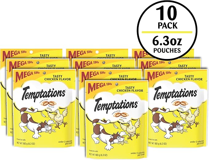 Temptations Classic Crunchy and Soft Cat Treats Tasty Chicken Flavor, 6.3 Oz, Pack of 10