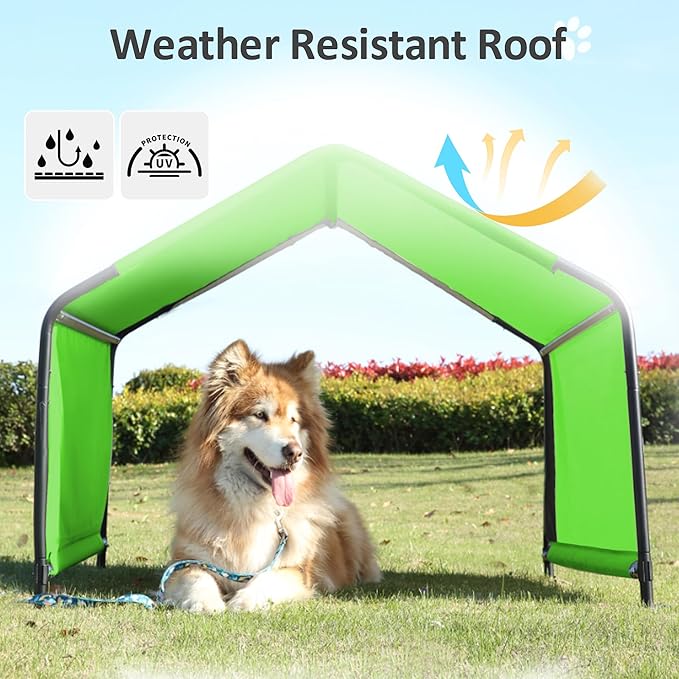 Dog Shade Shelter Outdoor Green Tent for Large Medium Dogs, 4'x4'x3' Outside Sun Rain Canopy Pet House for Cats Pigs Livestock with Waterproof Roof Ground Nails